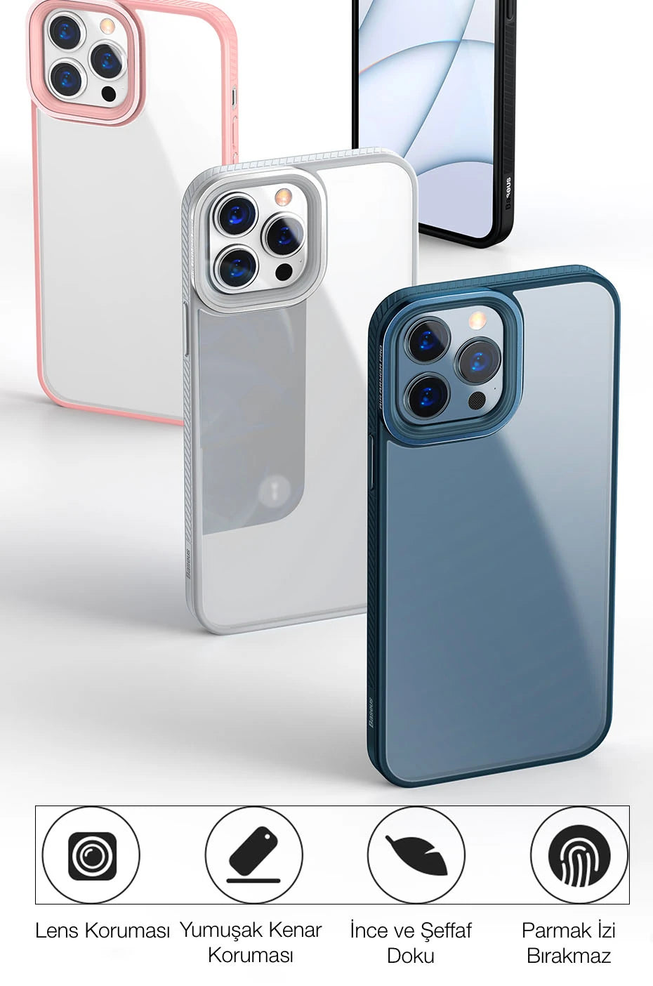 Baseus Crystal iPhone 13 Pro 6.1 Kılıf Jel Çerçeve Zırhlı Silikon Kılıf-(5775) - Gümüş