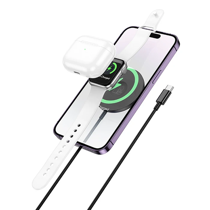 HOCO CW50 15W AirPods + Apple Watch+iPhone 3in1 Kablosuz Manyetik Hızlı Şarj Aleti-(5775) - Beyaz