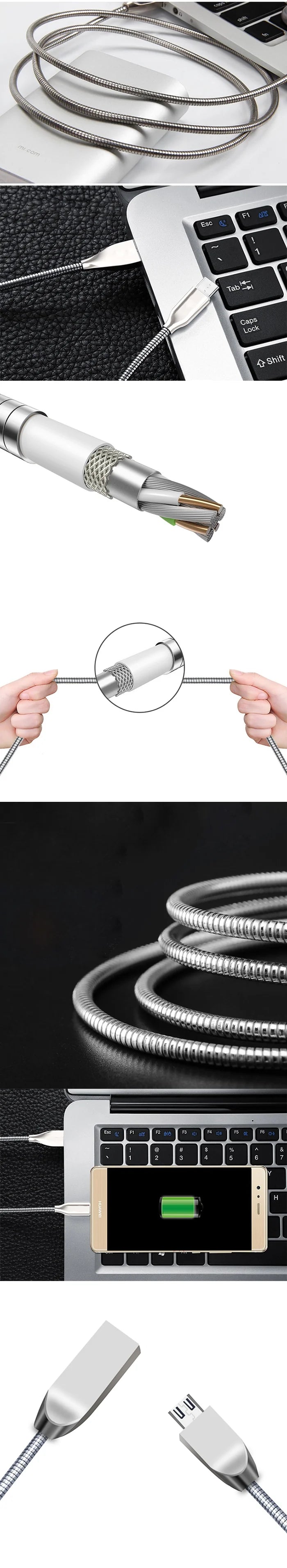 Ally Usb Type-C Zinc Alloy Dayanıklı 24 A Metal Usb Kablo-(5775) - Gümüş
