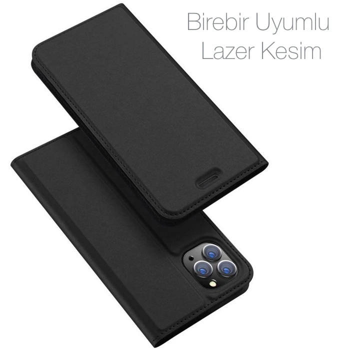 Dux Ducis iPhone 11 Pro 5.8inç Kılıf Kapaklı Flip Cover Kılıf SkinPro Series-(5775) - Siyah