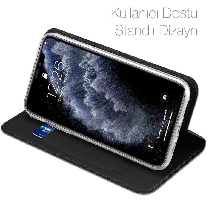 Dux Ducis iPhone 11 Pro 5.8inç Kılıf Kapaklı Flip Cover Kılıf SkinPro Series-(5775) - Siyah