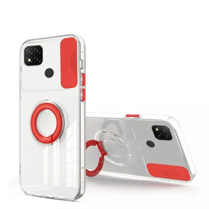 ALLY Xiaomi Redmi 9C Kılıf Sürgülü Kamera Lens Korumalı Yüzük Standlı Silikon Kılıf-(5775) - Beyaz