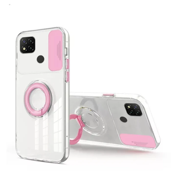 ALLY Xiaomi Redmi 9C Kılıf Sürgülü Kamera Lens Korumalı Yüzük Standlı Silikon Kılıf-(5775) - Beyaz
