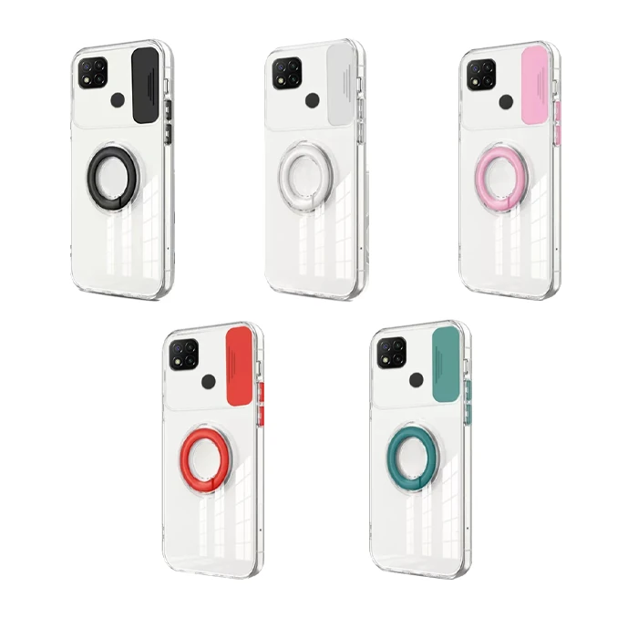 ALLY Xiaomi Redmi 9C Kılıf Sürgülü Kamera Lens Korumalı Yüzük Standlı Silikon Kılıf-(5775) - Beyaz