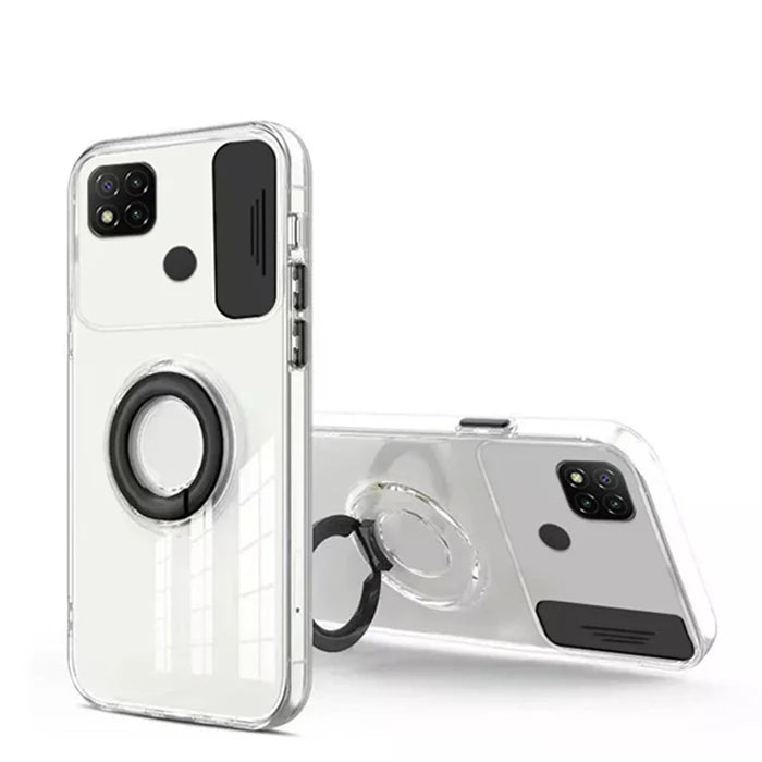 ALLY Xiaomi Redmi 9C Kılıf Sürgülü Kamera Lens Korumalı Yüzük Standlı Silikon Kılıf-(5775) - Beyaz