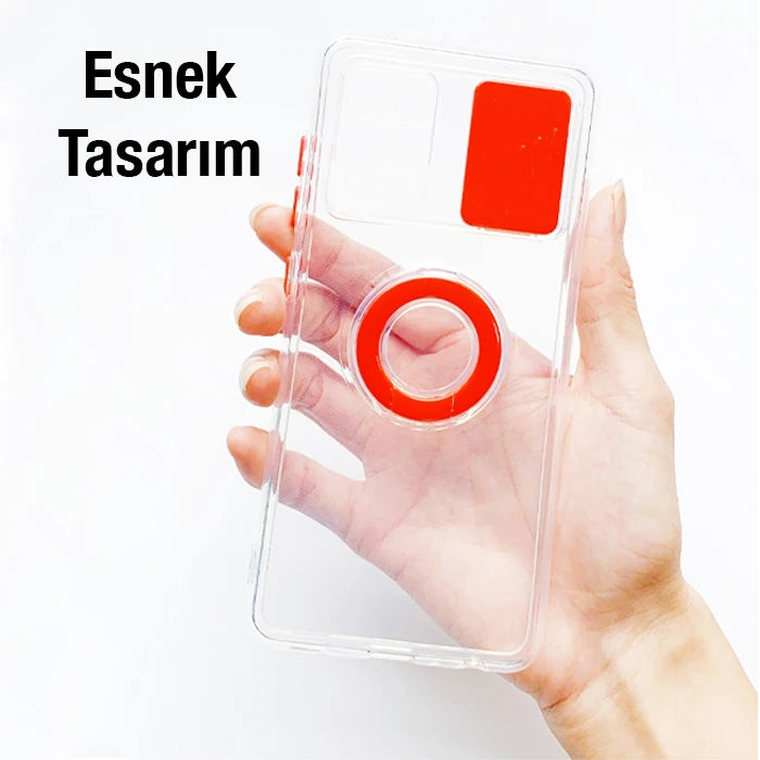 ALLY Xiaomi Redmi 9C Kılıf Sürgülü Kamera Lens Korumalı Yüzük Standlı Silikon Kılıf-(5775) - Beyaz