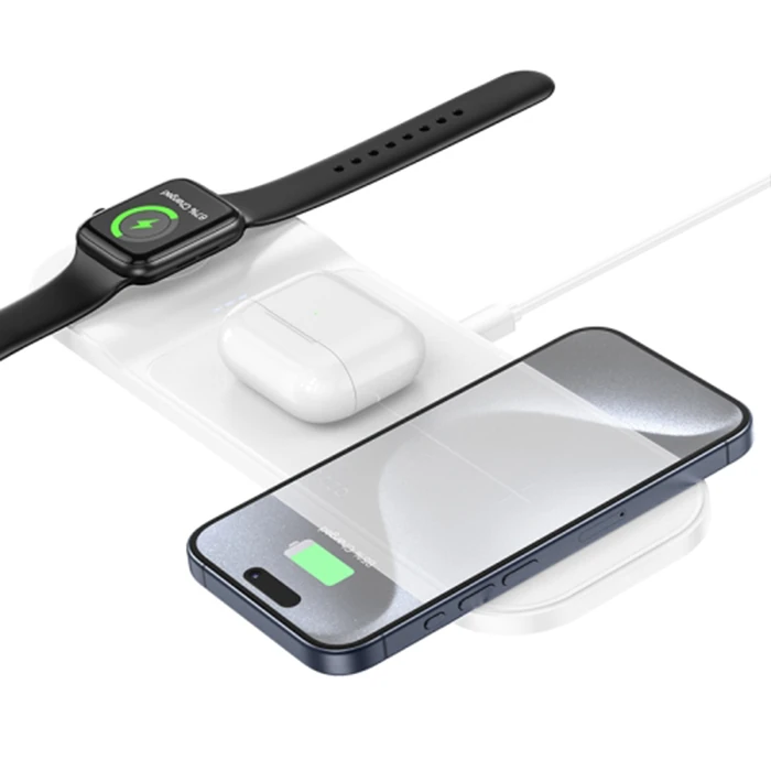 HOCO CQ5 3in1 Wireless Kablosuz Hızlı Şarj Standı (Telefon-Kulaklık-Apple watch)-(5775) - Siyah