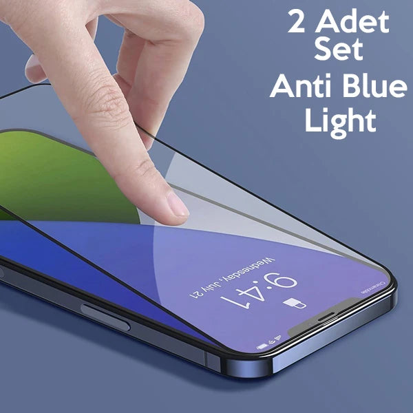 Baseus İPhone 12-12 Pro 0.3MM Full Anti Blue Light Tempered Cam Ekran Koruyucu 2Adet Set-(5775) - Siyah