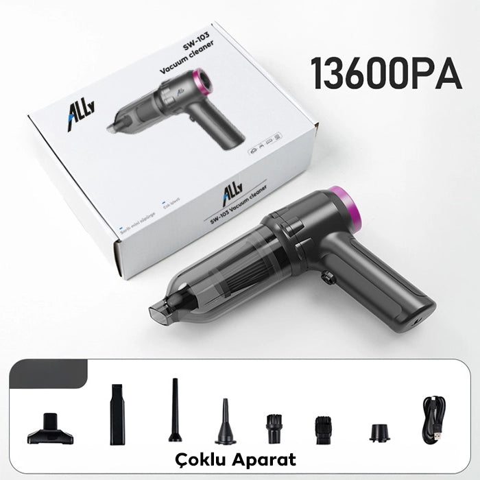 ALLY 14000pa Güçlü Portatif 2 Kademeli Tasinabilir Vakumlu Kablosuz Üflemeli Mini Araç Süpürgesi SW-103-(5775) - Gri