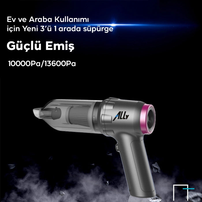 ALLY 14000pa Güçlü Portatif 2 Kademeli Tasinabilir Vakumlu Kablosuz Üflemeli Mini Araç Süpürgesi SW-103-(5775) - Gri