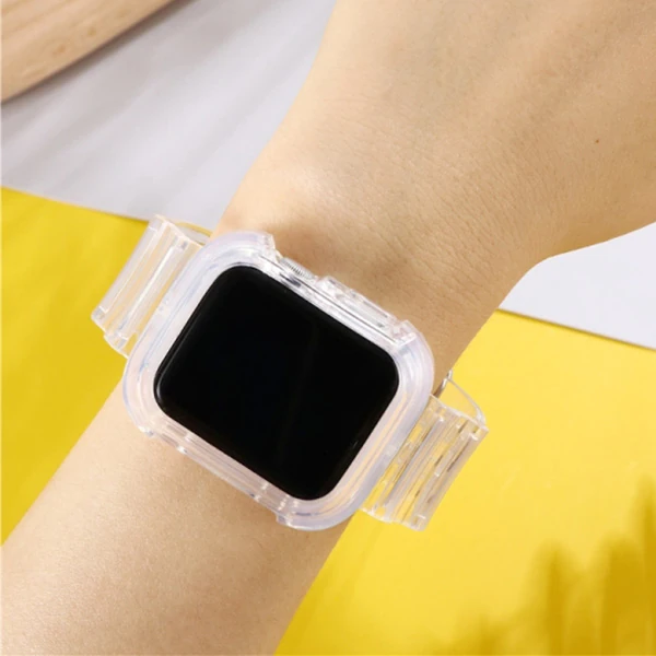 ALLY Apple Watch 6-SE-5-4 44mm / 3-2-1 42mm Kayış Kordon Kılıf Silikon-(5775) - Şeffaf 2