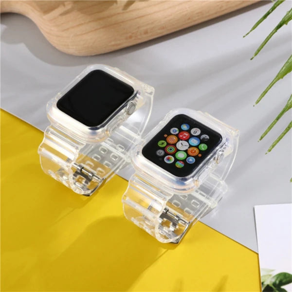ALLY Apple Watch 6-SE-5-4 44mm / 3-2-1 42mm Kayış Kordon Kılıf Silikon-(5775) - Şeffaf 2