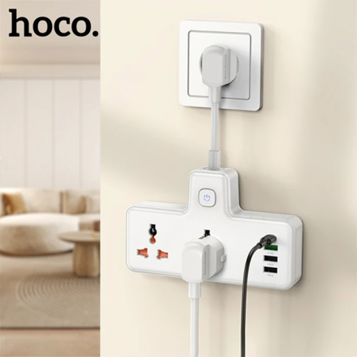 HOCO AC12A 2500W 2 Priz + 3 USB + 30W Type-C Multifonksiyonel Priz Çoğaltıcı Şarj Aleti-(5775) - Siyah