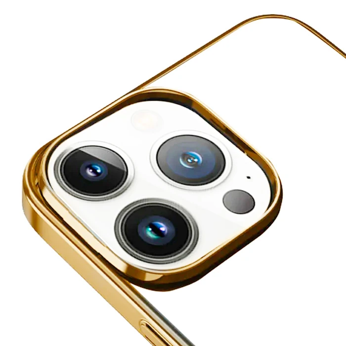 Ally iPhone 13 Pro 6.1inç Magsafe Uyumlu Renkli Kenar Silikon Kılıf-(5775) - Gold