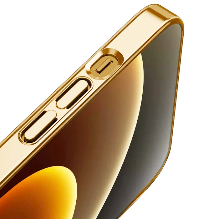 Ally iPhone 13 Pro 6.1inç Magsafe Uyumlu Renkli Kenar Silikon Kılıf-(5775) - Gold