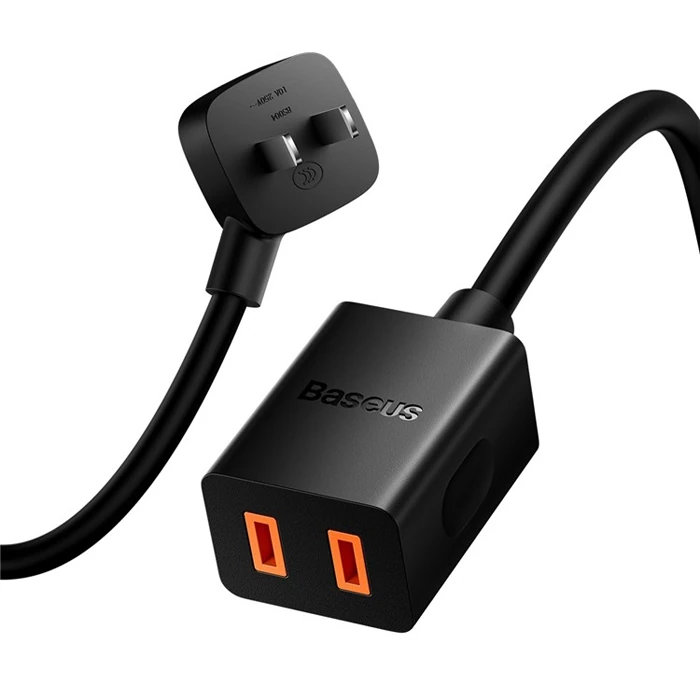 BASEUS PowerCombo Mini Power Strip 1AC 10 m Güç Kablosu /EU + UK Fiş Adaptörleri Dahil-(5775) - Siyah