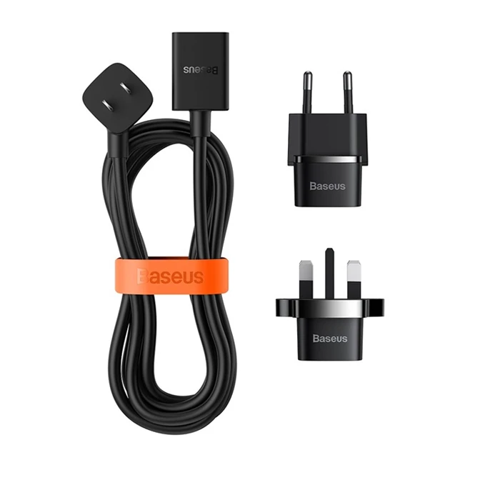 BASEUS PowerCombo Mini Power Strip 1AC 10 m Güç Kablosu /EU + UK Fiş Adaptörleri Dahil-(5775) - Siyah