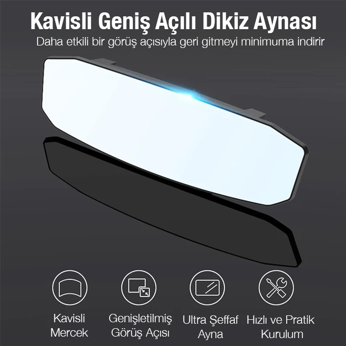 ALLY SD-2415 Kavisli Dışbükey Geniş Açılı Araç Dikiz Aynası 299x90mm-(5775) - Siyah