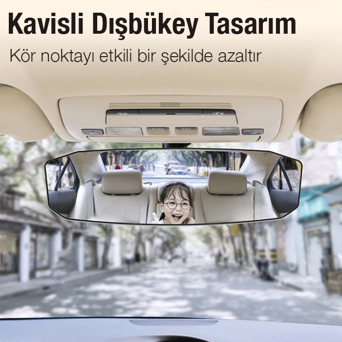 ALLY SD-2415 Kavisli Dışbükey Geniş Açılı Araç Dikiz Aynası 299x90mm-(5775) - Siyah