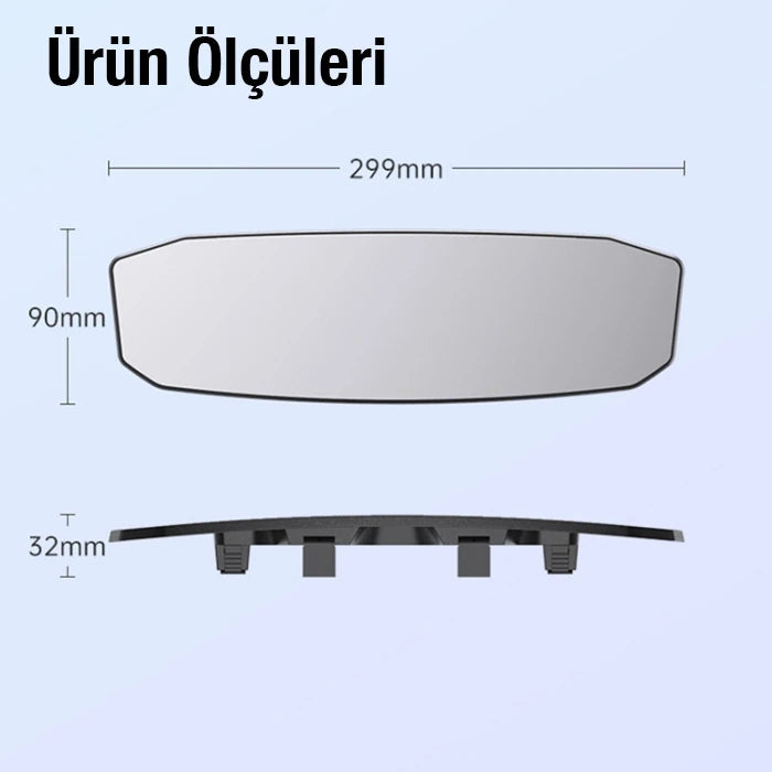 ALLY SD-2415 Kavisli Dışbükey Geniş Açılı Araç Dikiz Aynası 299x90mm-(5775) - Siyah