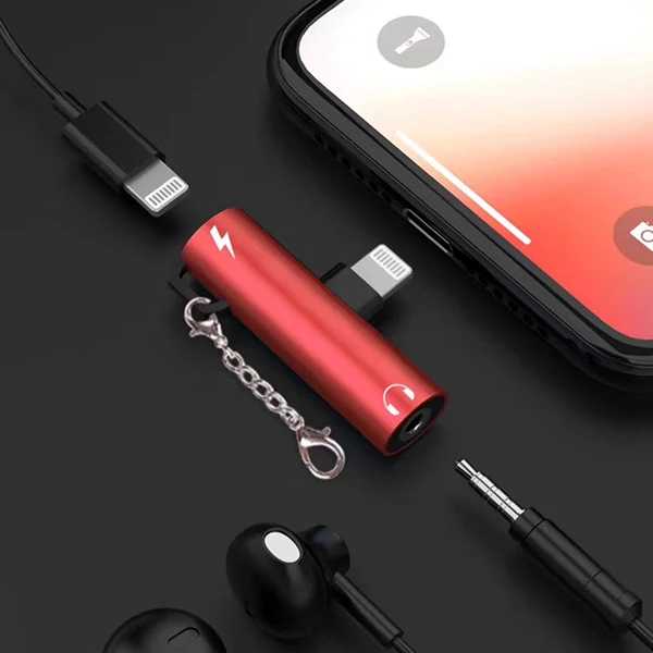 İPhone 3.5mm Kulaklık Ve Şarj Dönüştürücü Başlık Adaptör-(5775) - Siyah