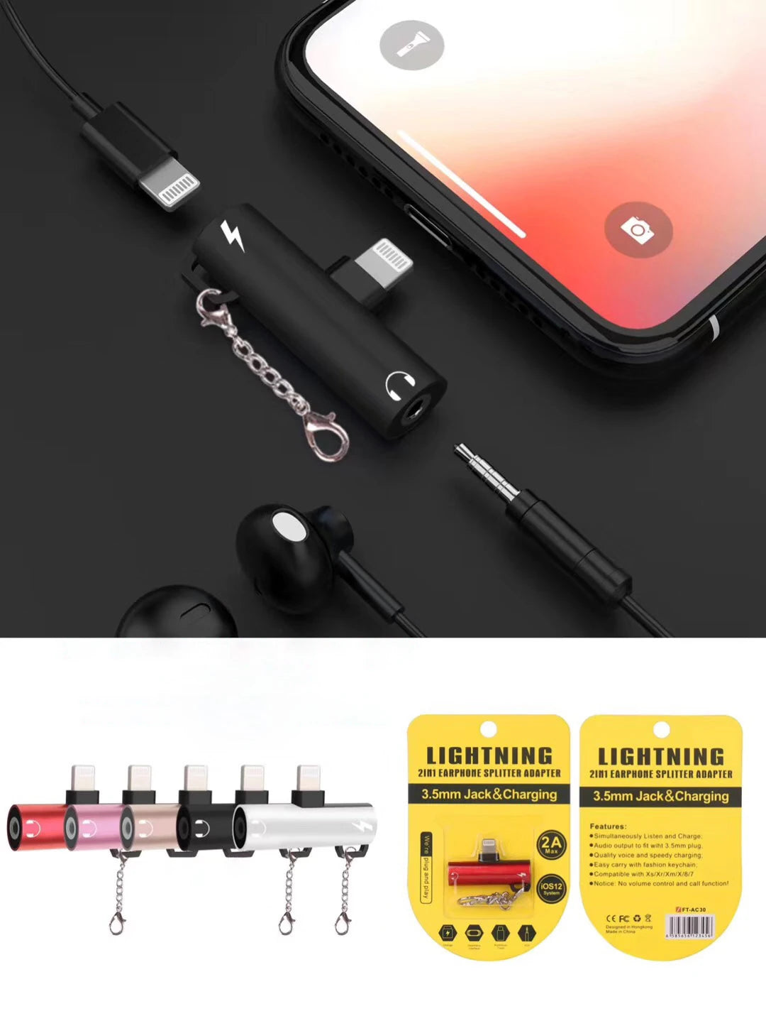 İPhone 3.5mm Kulaklık Ve Şarj Dönüştürücü Başlık Adaptör-(5775) - Siyah