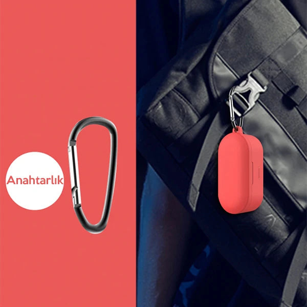 QCY T1S/T2C Bluetooth Kulaklık İçin Silikon Koruma Kılıf+ Anahtarlık-(5775) - Kırmızı