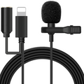 ALLY iPhone Lightning Yaka Mikrofonu+3.5MM jack Profesyonel Youtuber Mikrofonu-(5775) - Siyah