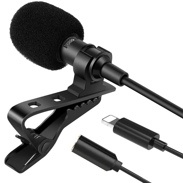 ALLY iPhone Lightning Yaka Mikrofonu+3.5MM jack Profesyonel Youtuber Mikrofonu-(5775) - Siyah
