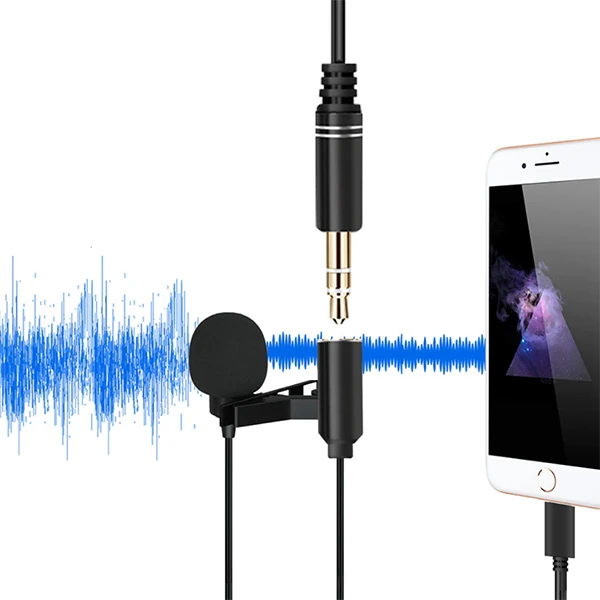 ALLY iPhone Lightning Yaka Mikrofonu+3.5MM jack Profesyonel Youtuber Mikrofonu-(5775) - Siyah