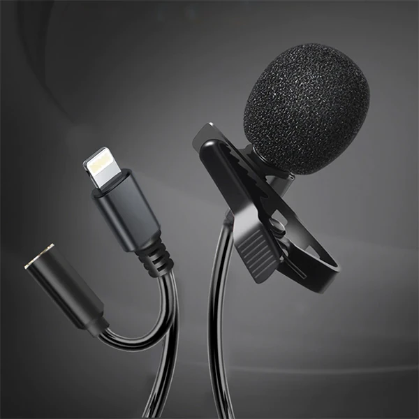 ALLY iPhone Lightning Yaka Mikrofonu+3.5MM jack Profesyonel Youtuber Mikrofonu-(5775) - Siyah