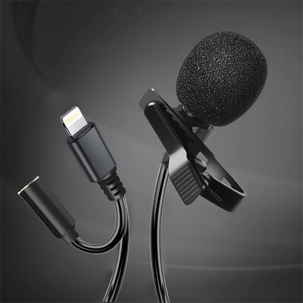 ALLY iPhone Lightning Yaka Mikrofonu+3.5MM jack Profesyonel Youtuber Mikrofonu-(5775) - Siyah
