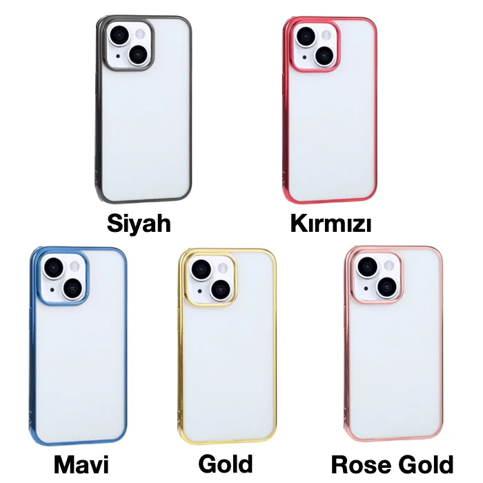 iPhone 13 Mini 5.4inç Lazer Kaplama Renkli Kenar Şeffaf Kılıf-(5775) - Gold