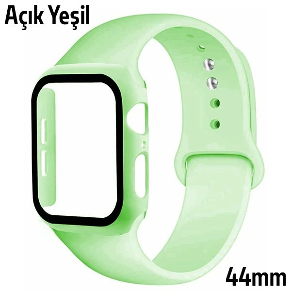 ALLY Apple Watch 4-5-6 44mm Silikon Kordon Kayış ve Ekran Koruyucu Kılıf-(5775) - Su Yeşili