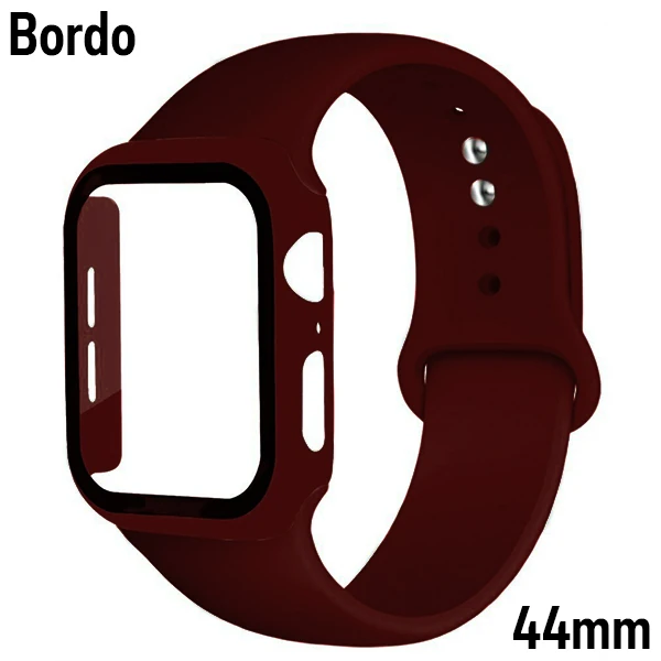ALLY Apple Watch 4-5-6 44mm Silikon Kordon Kayış ve Ekran Koruyucu Kılıf-(5775) - Pembe