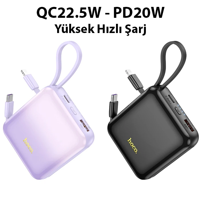 HOCO Q23 Blade 10000mAh 22.5W+PD20W Kablolu Powerbank-(5775) - Siyah