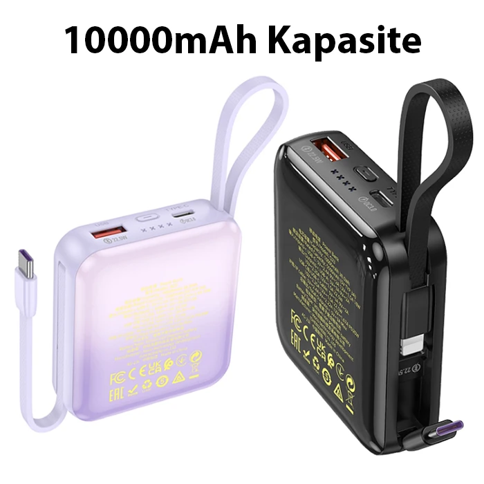 HOCO Q23 Blade 10000mAh 22.5W+PD20W Kablolu Powerbank-(5775) - Siyah
