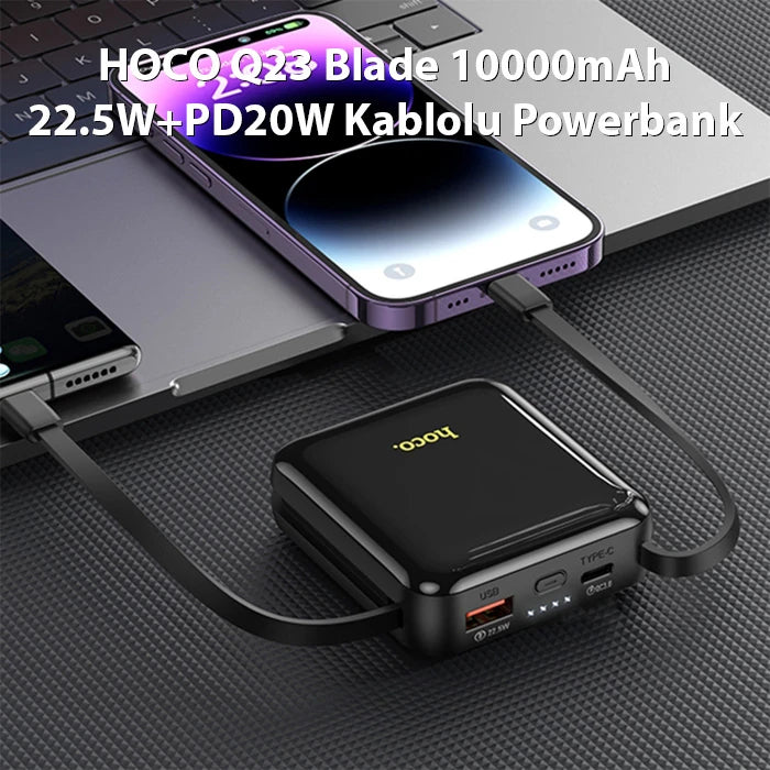 HOCO Q23 Blade 10000mAh 22.5W+PD20W Kablolu Powerbank-(5775) - Mor