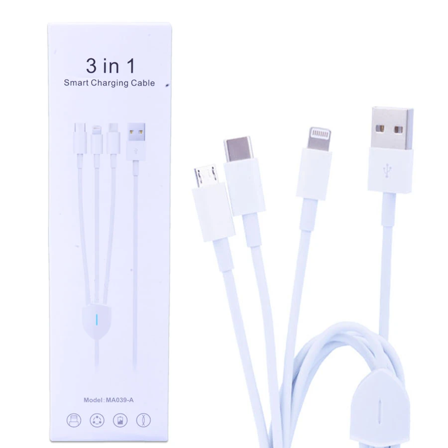 Ally Ma039-A Usb-Type-C Micro Usb & Lightning 3in1 Usb Kablo-(5775) - Beyaz
