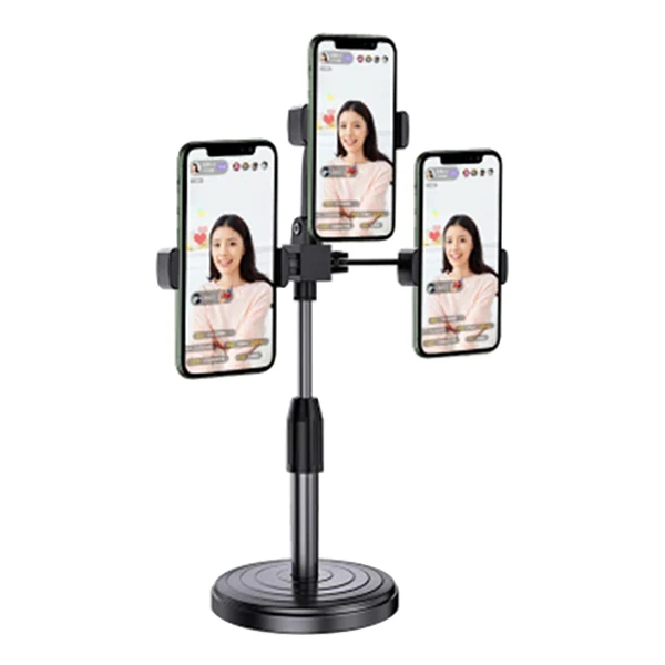 Ally Tripod Üçlü Telefon Tutucu Stand Youtuber Canlı Yayın Selfie Tiktok Makeup-(5775) - Siyah