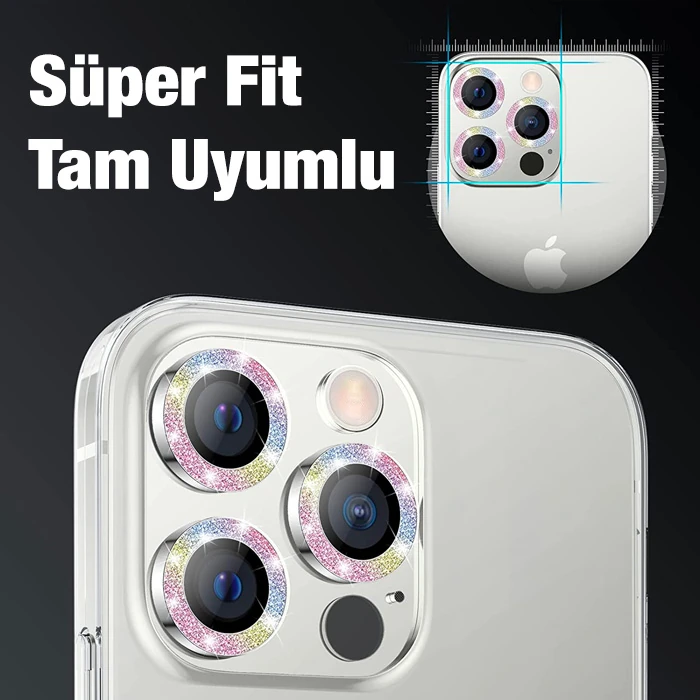 ALLY İphone 12 Pro Max 3D Metal Çerçeveli Kamera Lens Koruyucu-(5775) - Siyah