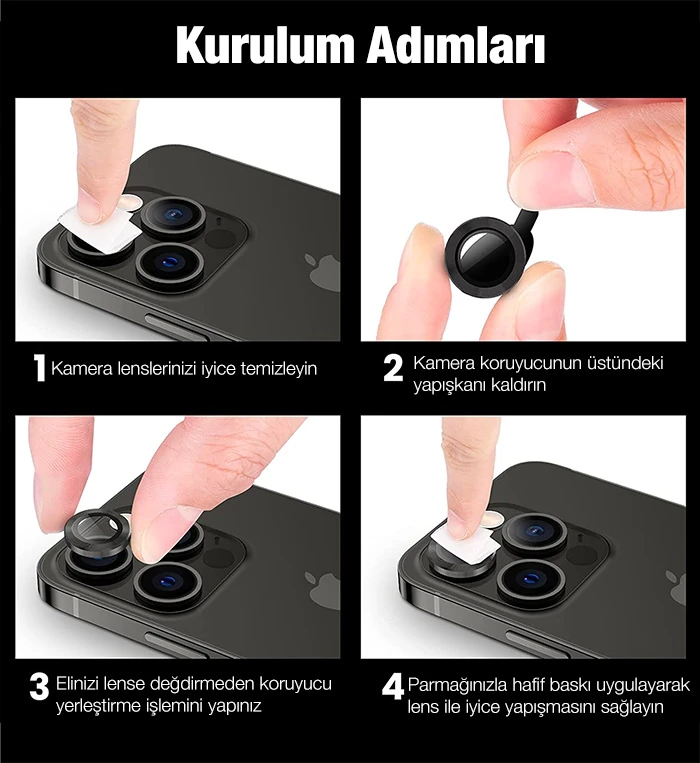 ALLY İphone 12 Pro Max 3D Metal Çerçeveli Kamera Lens Koruyucu-(5775) - Siyah