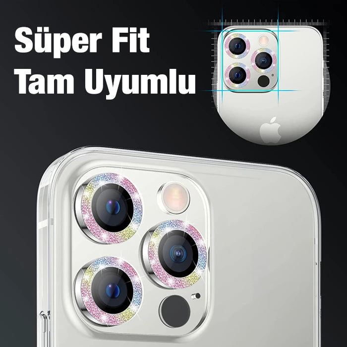 ALLY İphone 12 Pro Max 3D Metal Çerçeveli Kamera Lens Koruyucu-(5775) - Siyah