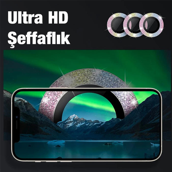 ALLY İphone 12 Pro Max 3D Metal Çerçeveli Kamera Lens Koruyucu-(5775) - Siyah