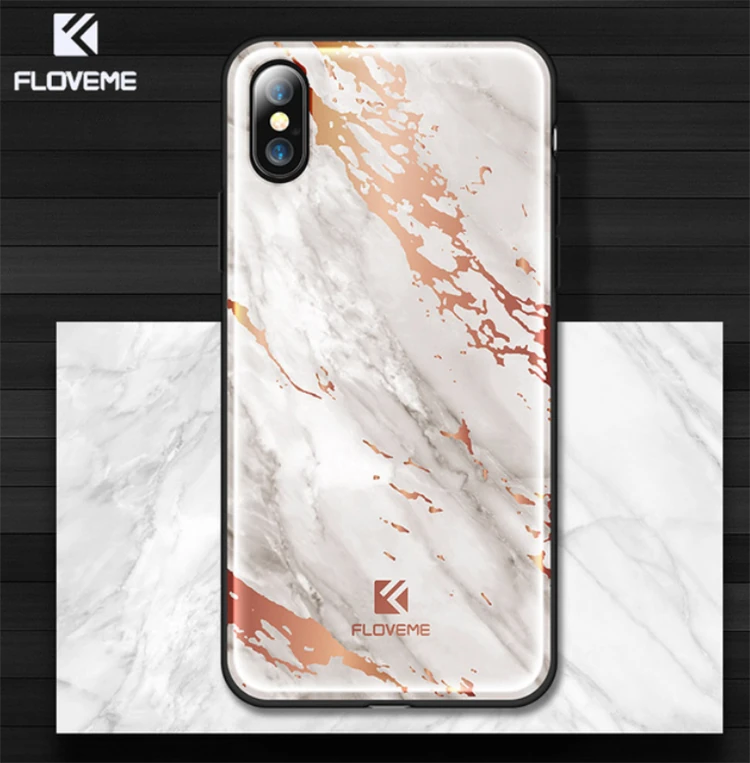 Floveme İPhone  X Xs Mermer Desenli Premium Silikon Kılıf-(5775) - Pembe