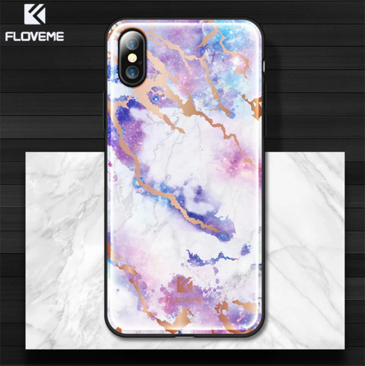 Floveme İPhone  X Xs Mermer Desenli Premium Silikon Kılıf-(5775) - Pembe