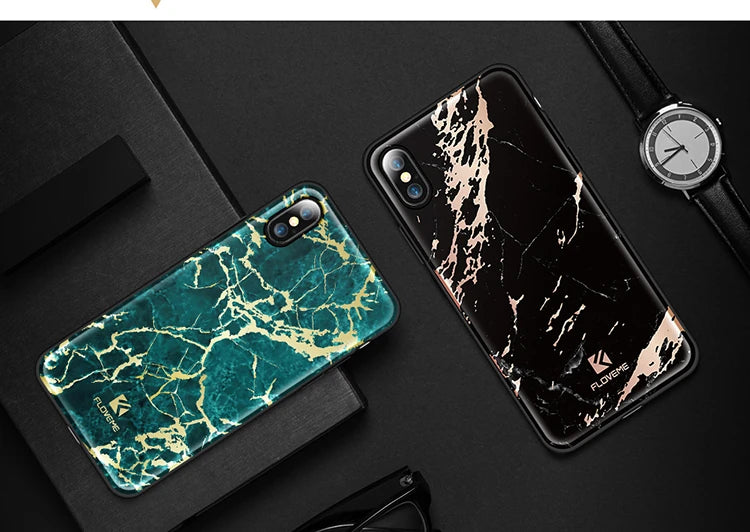 Floveme İPhone  X Xs Mermer Desenli Premium Silikon Kılıf-(5775) - Pembe
