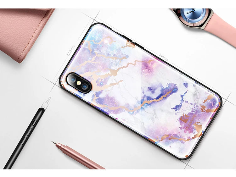 Floveme İPhone  X Xs Mermer Desenli Premium Silikon Kılıf-(5775) - Pembe