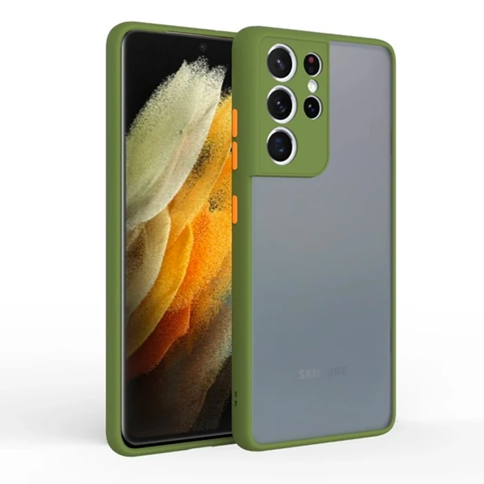 SM Galaxy S21 Ultra Ultra Kamera Korumalı Premium Silikon Kılıf-(5775) - Asker Yeşili