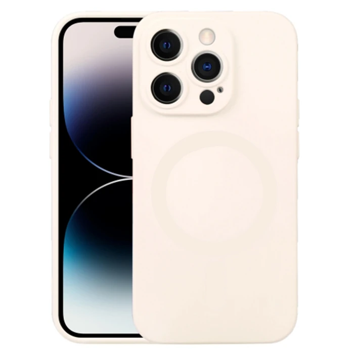 ALLY iPhone 14 Pro 6.1inç Liquid Silica Magsafe Uyumlu Silikon Kılıf-(5775) - Bej